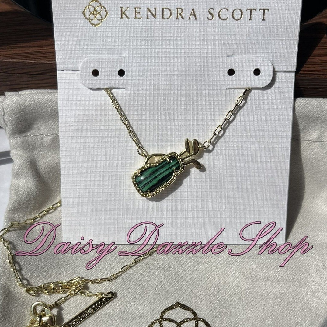 ⛳NEW Kendra Scott Gold plated Green Malachite Golf Short Pendant Necklace🩷⛳