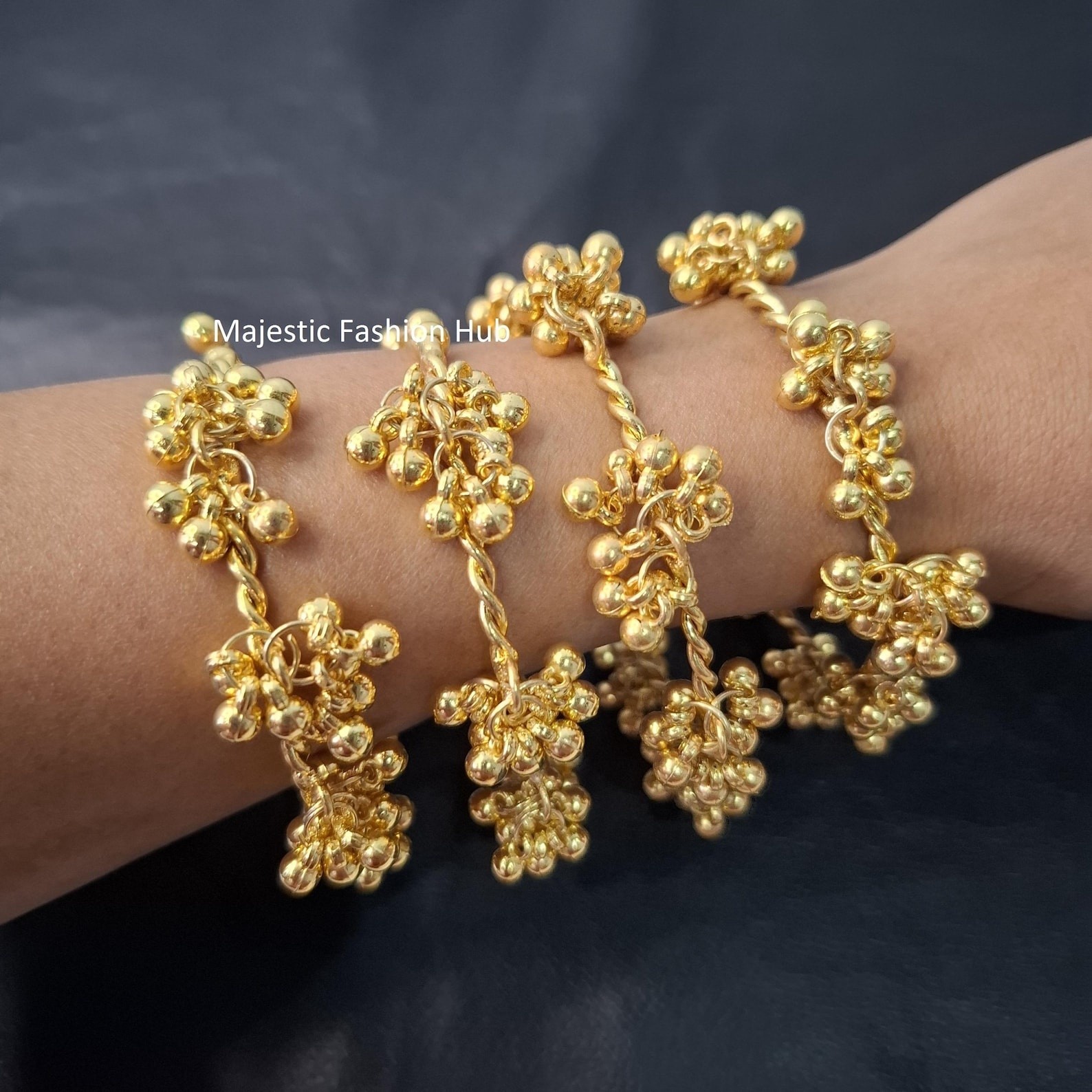 Traditional Ghungroo Bangle Oxidized Golden Adjustable Antique Bangle (4Pcs)
