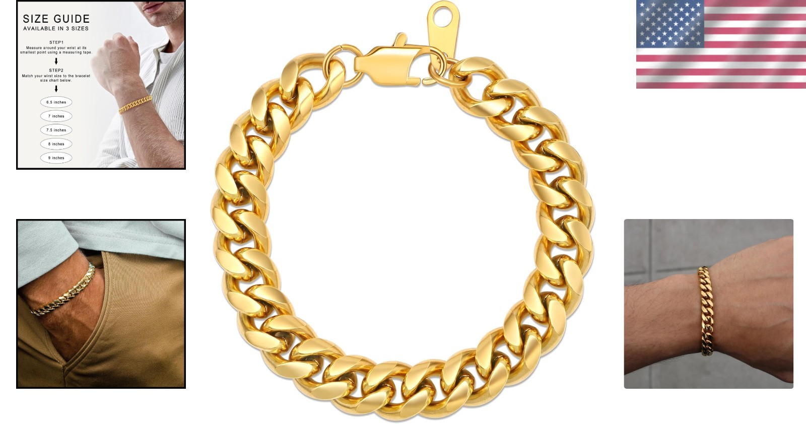 Luxury 18k Gold & Silver Cuban Chain Bracelet – Adjustable Sizes 6.5 to 9 Inch