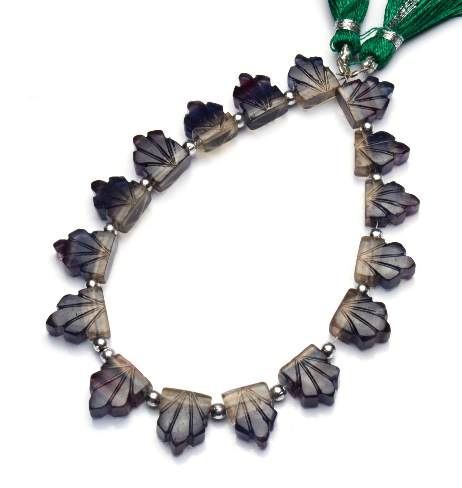 Natural Gem Rainbow Fluorite 11x8mm Approx. Size Carved Leaf Shape Beads 8″