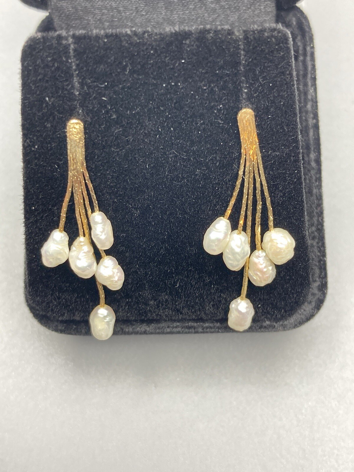 14k Gold Rice Pearl Multi Strand Dangle Post Earrings VTG 1.24 in Long 1.5g Gift