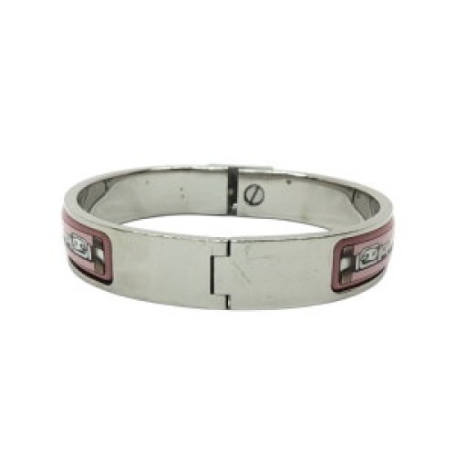 Hermes Clic Clac H Bracelet Silver Enamel Light Pink Wide Size 6.50 Inches