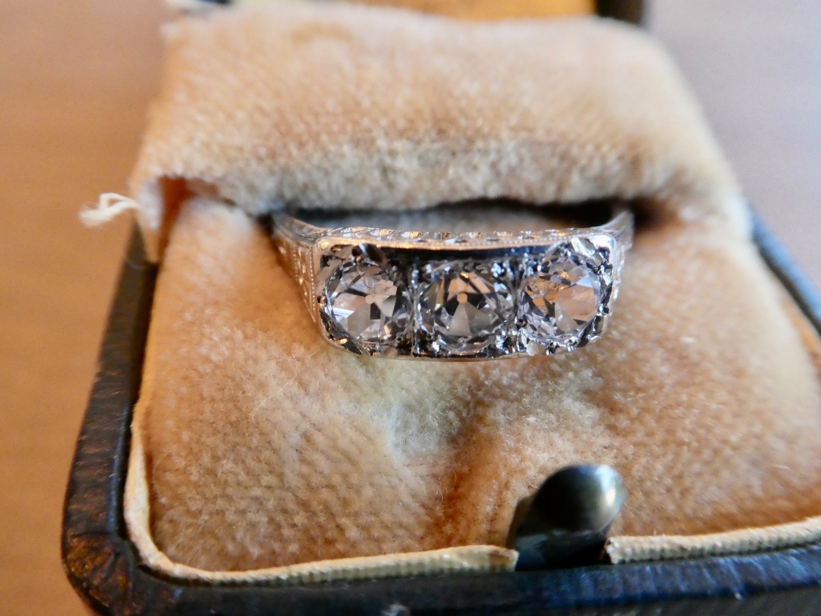 Platinum 1.18 Carat Sparkling Trilogy Ring With Three Old European Cut Stones