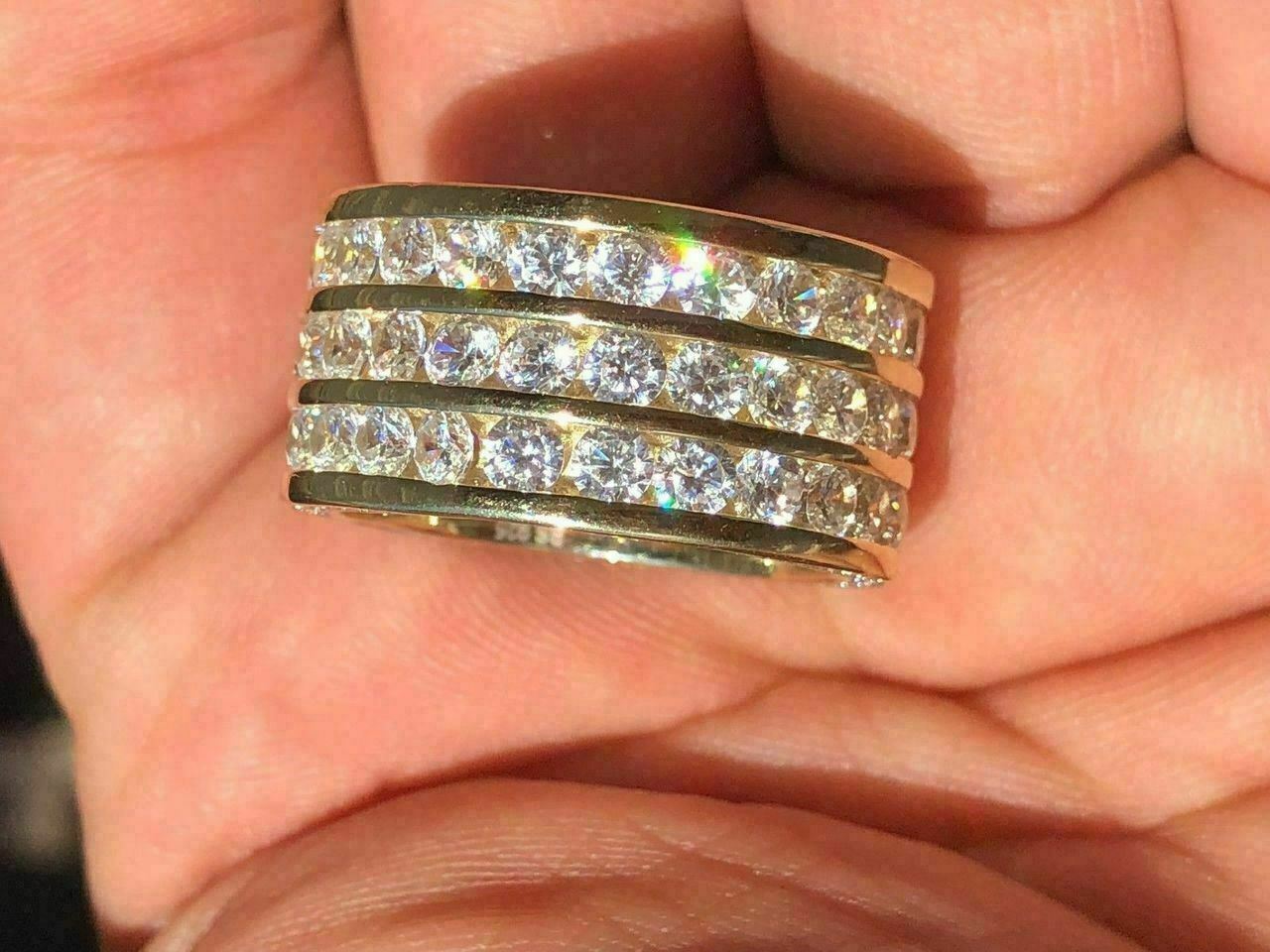 Men’s Tennis Ring Solid 925 Silver 14k Gold Plated Pinky Wedding Band CZ