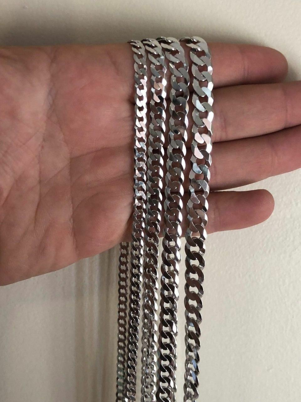 Solid 925 Silver Men’s Womens Cuban Link Flat Chain 4-8mm 18-30″ Italy WHOLESALE