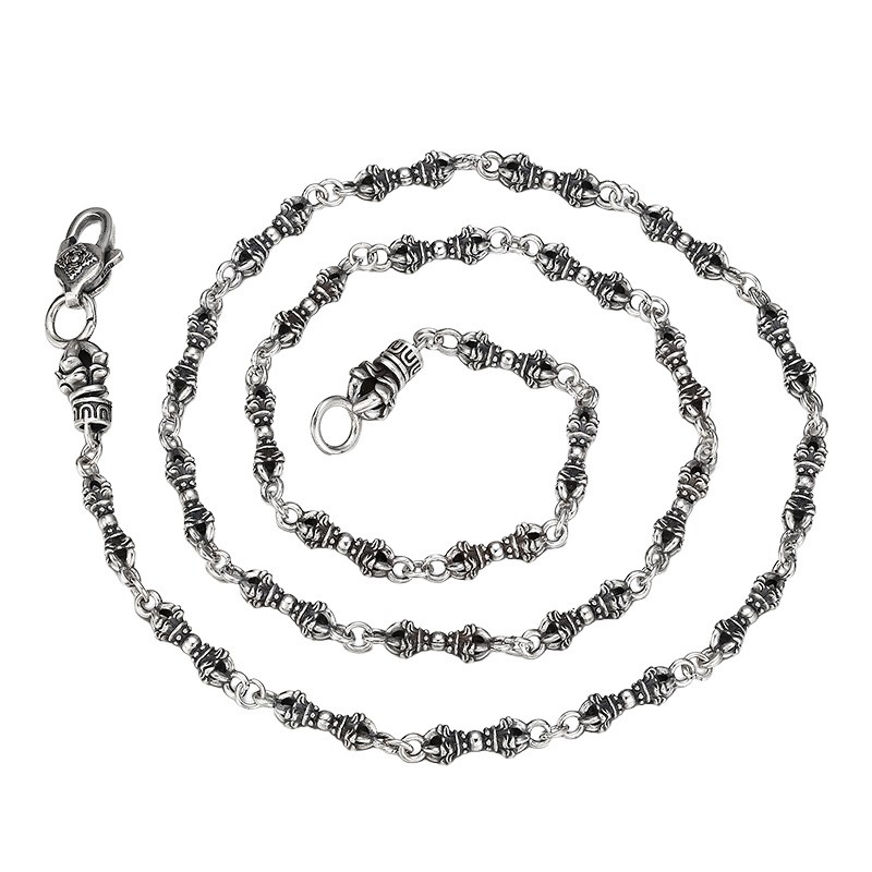 Tibetan Vajra Amulet Chain 925 sterling Silver Men Spiritual Protection Necklace