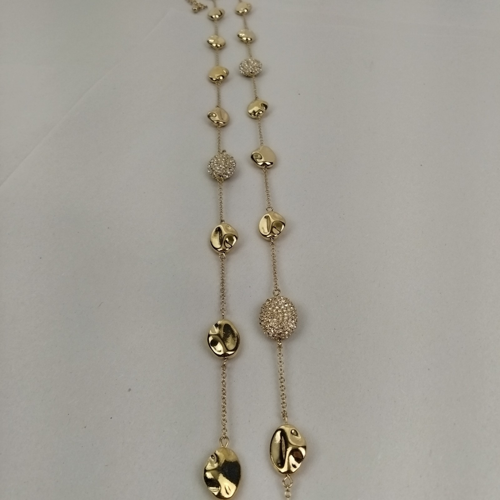 New Chico’s Necklace Gold Tone Crystal Pave Long Single Strand Layering Jewelry