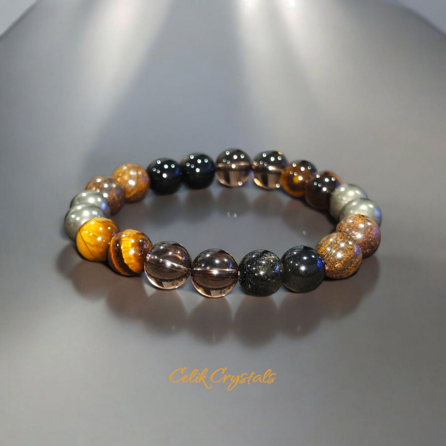 Pyrite, Bronzite, Smoky Quartz, Gold Obsidian, Tiger Eye Bracelet Natural Stones