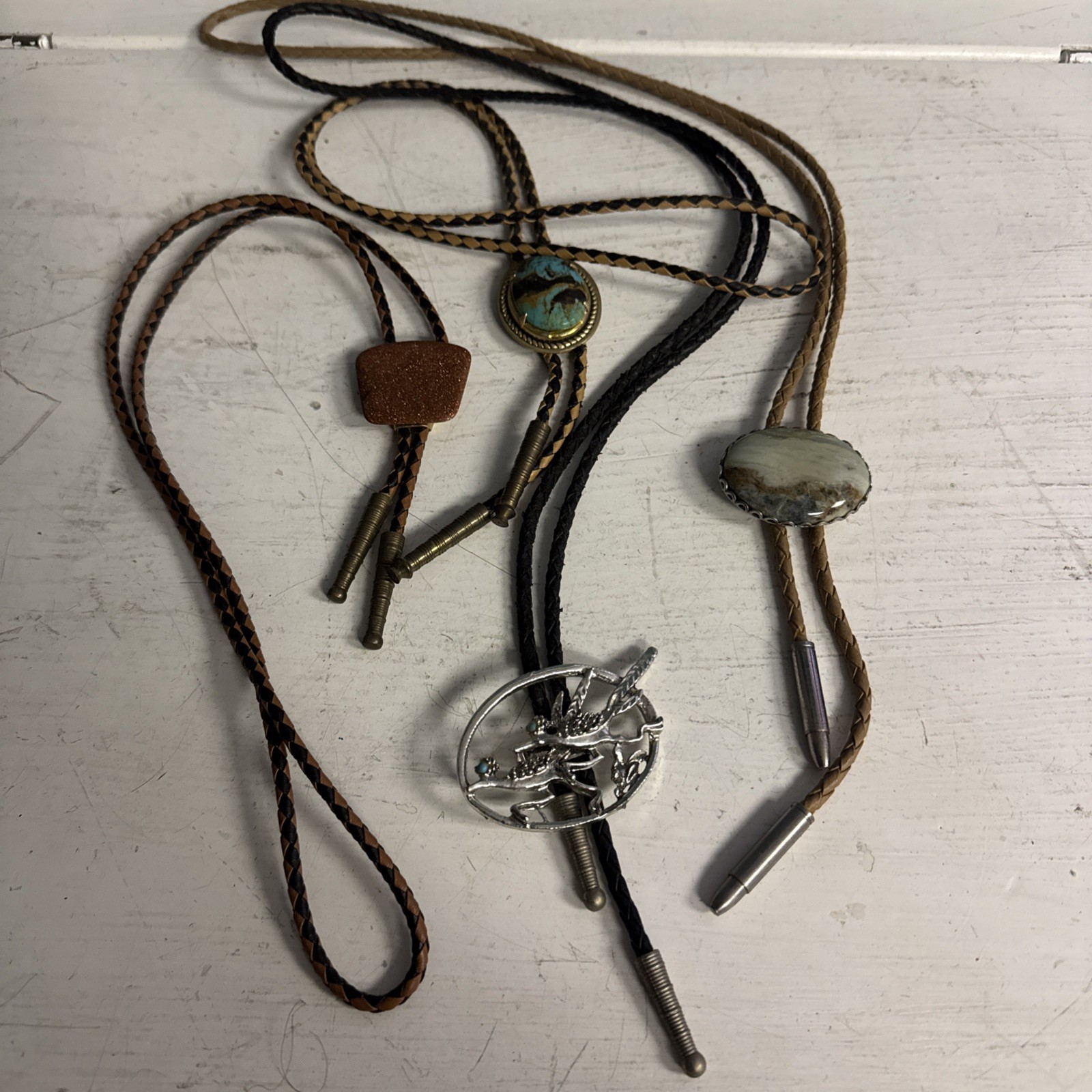 VINTAGE LOT 4 Women’s BOLO Faux LEATHER FABRIC Natural Stones +