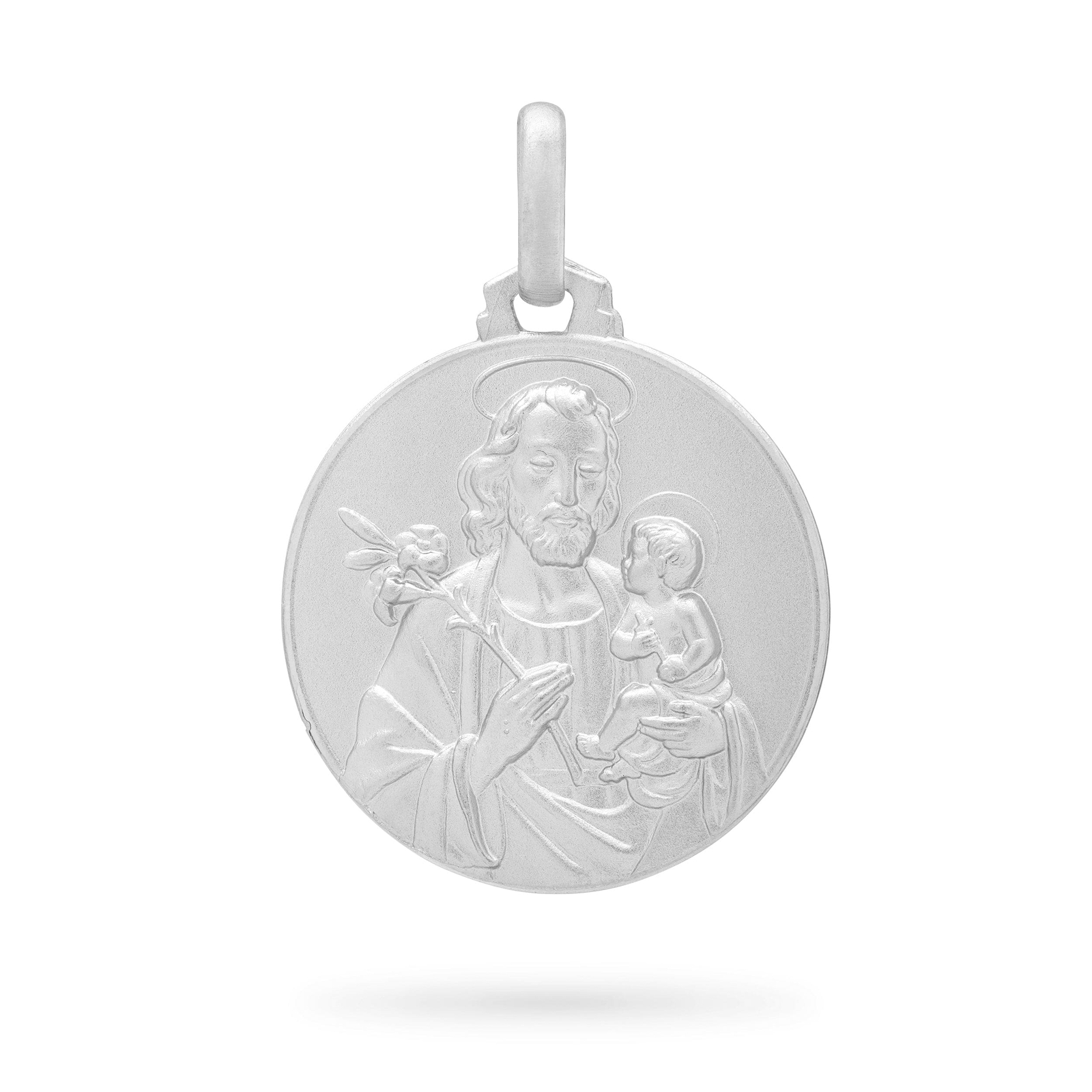 St Saint Joseph Sterling Silver Catholic Medal Medallion Pendant Religious Italy