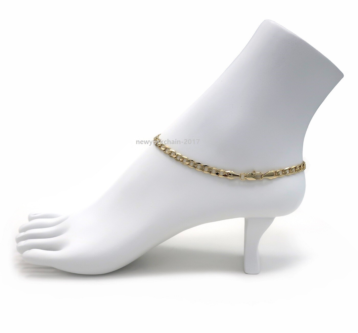 ITALIAN CUBAN LINK CHAIN ANKLET 5mm 10″ ANKLE BRACELET 14K GOLD PLATED