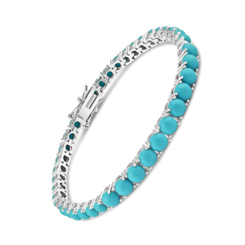 Turquoise Tennis Bracelet, Natural Round Turquoise Tennis Bracelet – 925 Silver