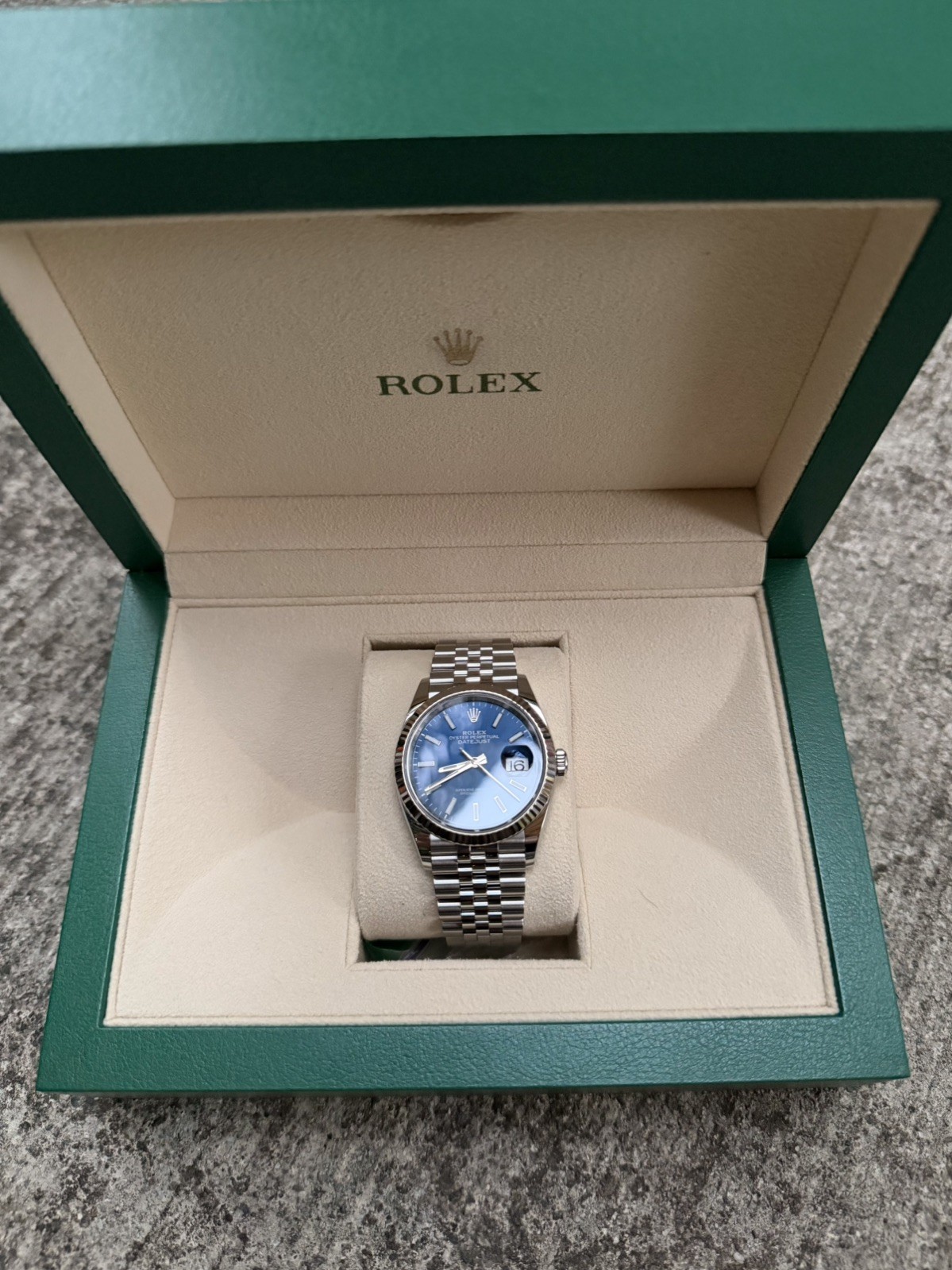 Rolex Datejust 36 126234 Blue Dial Fluted Jubilee Bracelet – Box, RSC Card