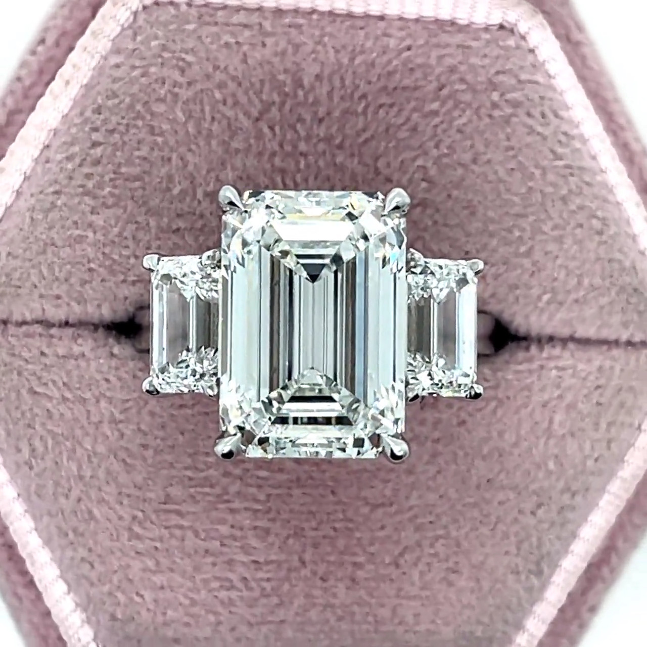 Diamond Ring Emerald Cut 14k White Gold Lab Grown IGI Certified 8 Ct VVS E F