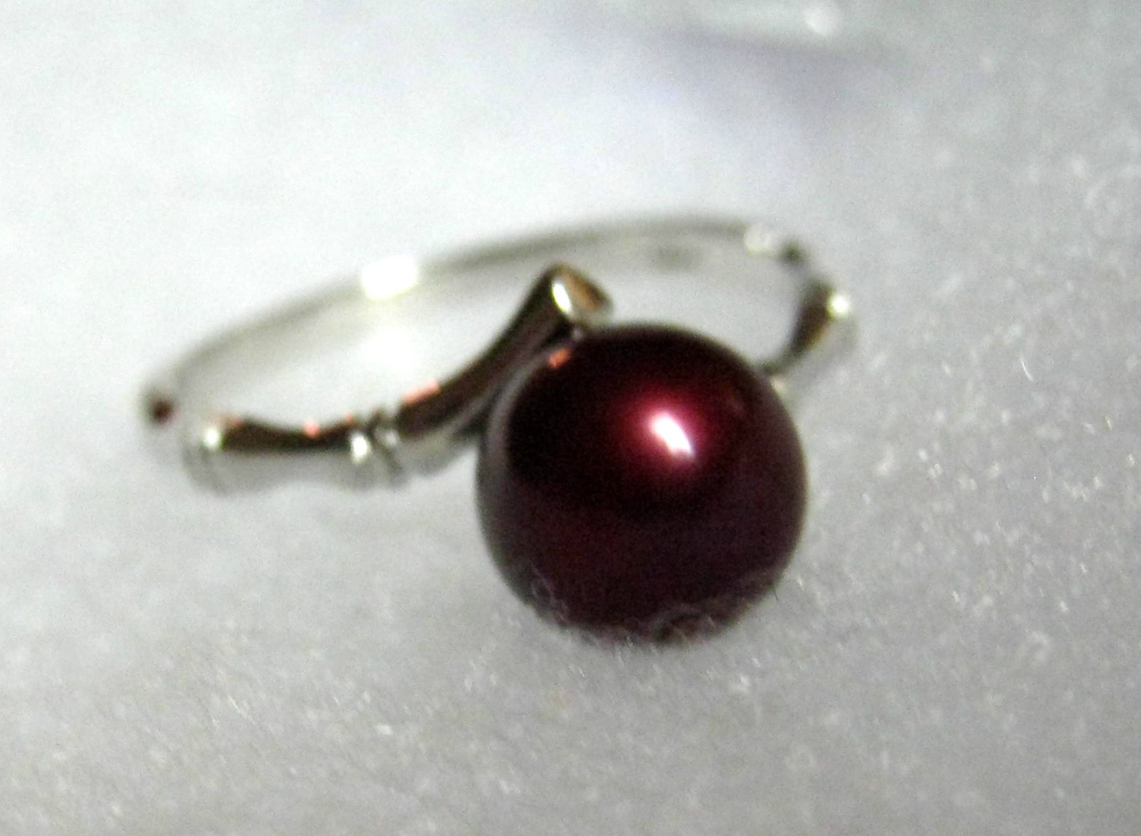 7.5-8m Cultured Pearl Ring Sterling Silver .925 Cranberry Wine Red Color