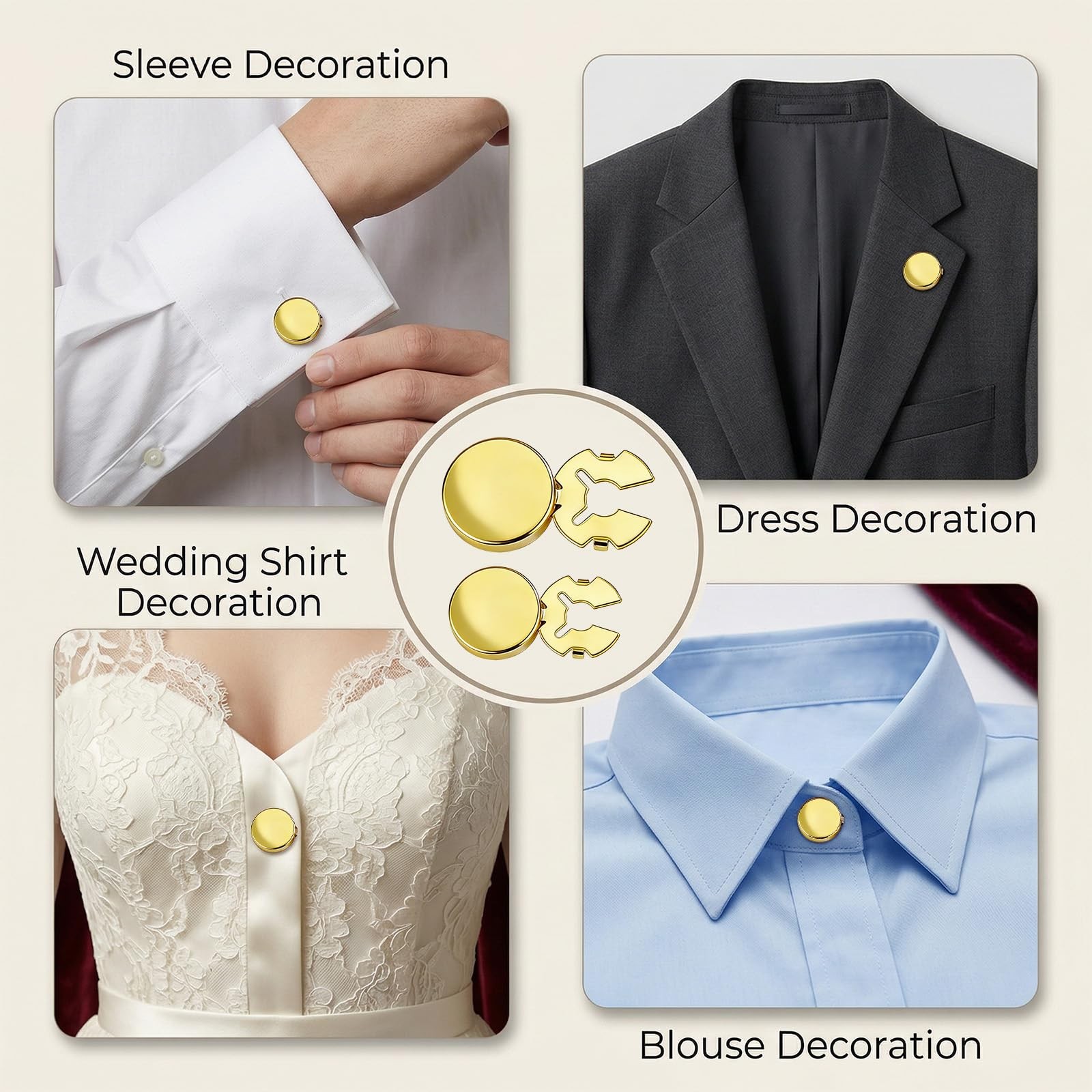 20PCS Brass Round Cuff Button Covers – 2 Sizes (12mm & 15mm) Gold Blank Cuffl…