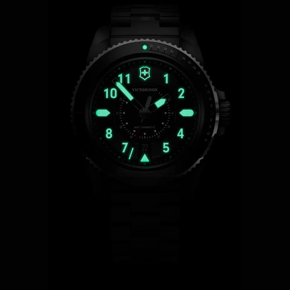 Victorinox Journey Mens Quartz Watch 242009 1884 43mm Black Date Dial Steel 200M