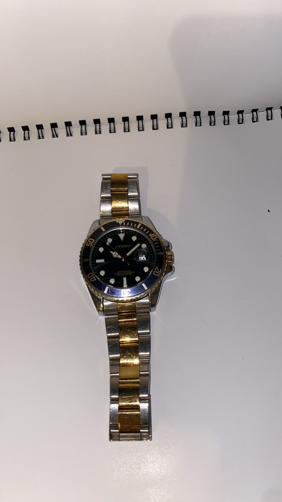 Sinobi Two-Tone Metal Diver Wristwatch Black Dial Date Indicator