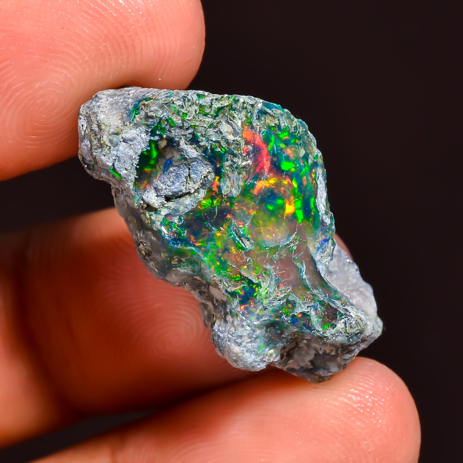 13.5ct Natural Black Opal Rough Ethiopian, Fire Opal Gemstone, 24x14MM Welo Opal