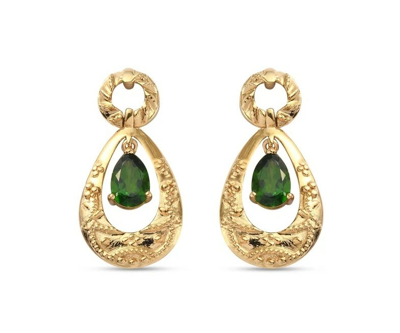 Chrome Diopside Drop Stud Earrings in 14K Gold Overlay Sterling Silver 1.57 Ct.