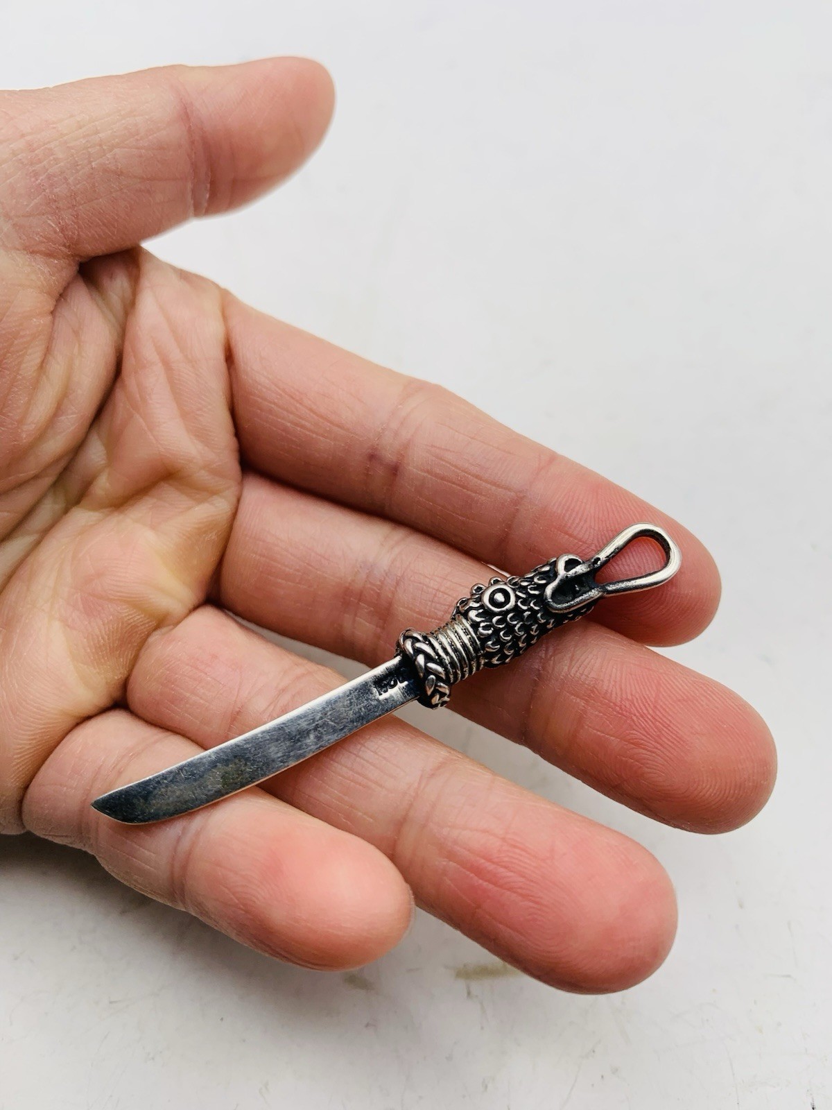 Vintage Sterling Silver 925 Asian Dragon Animal Dagger Knife Sword Charm Pendant