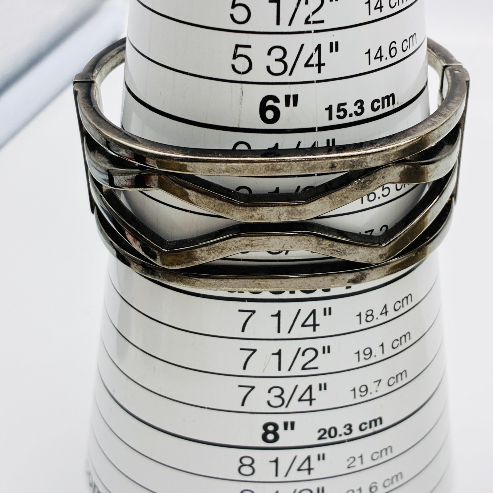 Silver Tone Geometric Clamper Bracelet Triple Bar Snap Fashion Jewelry