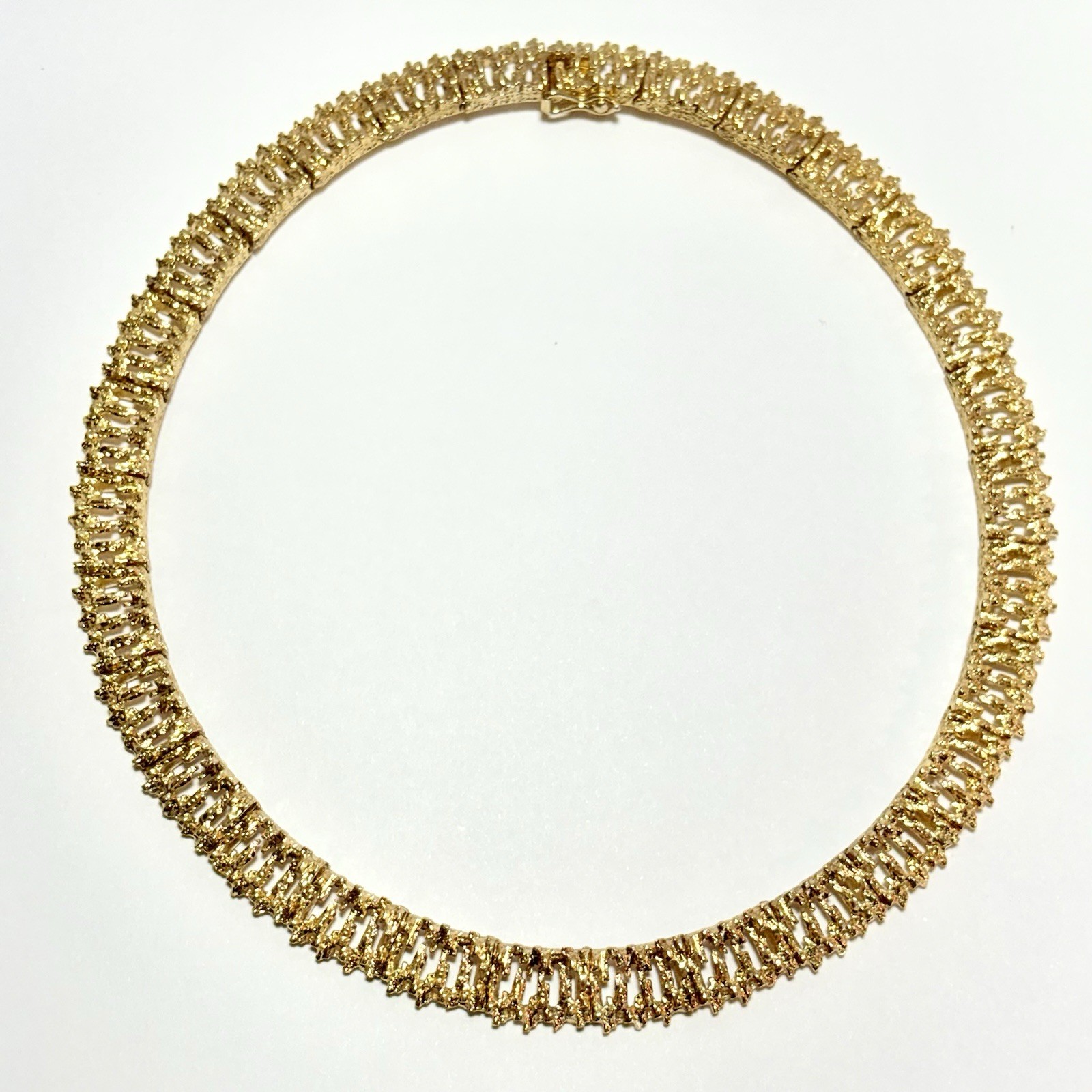 Rare 1969-70 London 9K Yellow Gold 10mm 14″ Brutalist Choker Necklace 54.0g