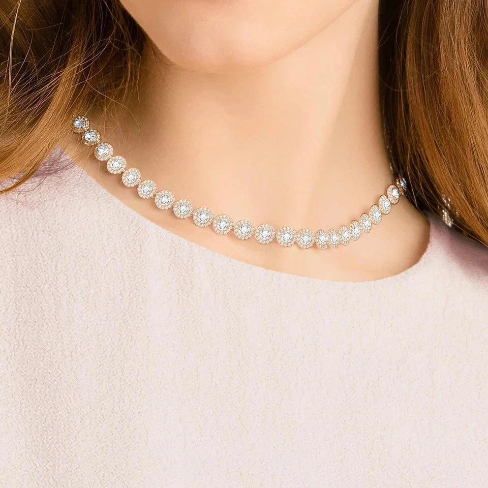 Swarovski Una Angelic Tennis Necklace Round Cut White Rose Gold-tone Plated New