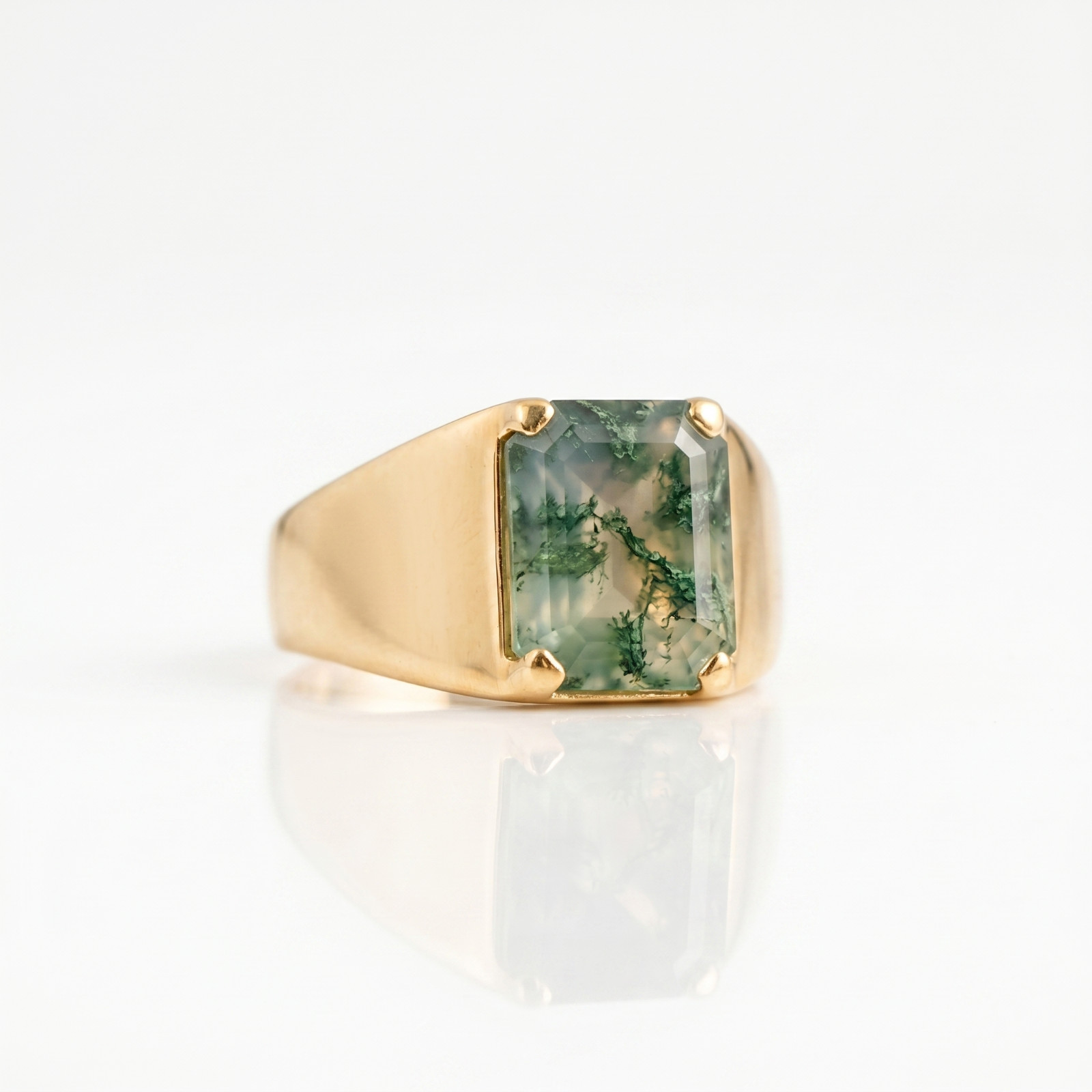 GREEN MOSS AGATE MENS RING SIGNET RING GOLD PLATED SILVER RING PROMISE RING GIFT