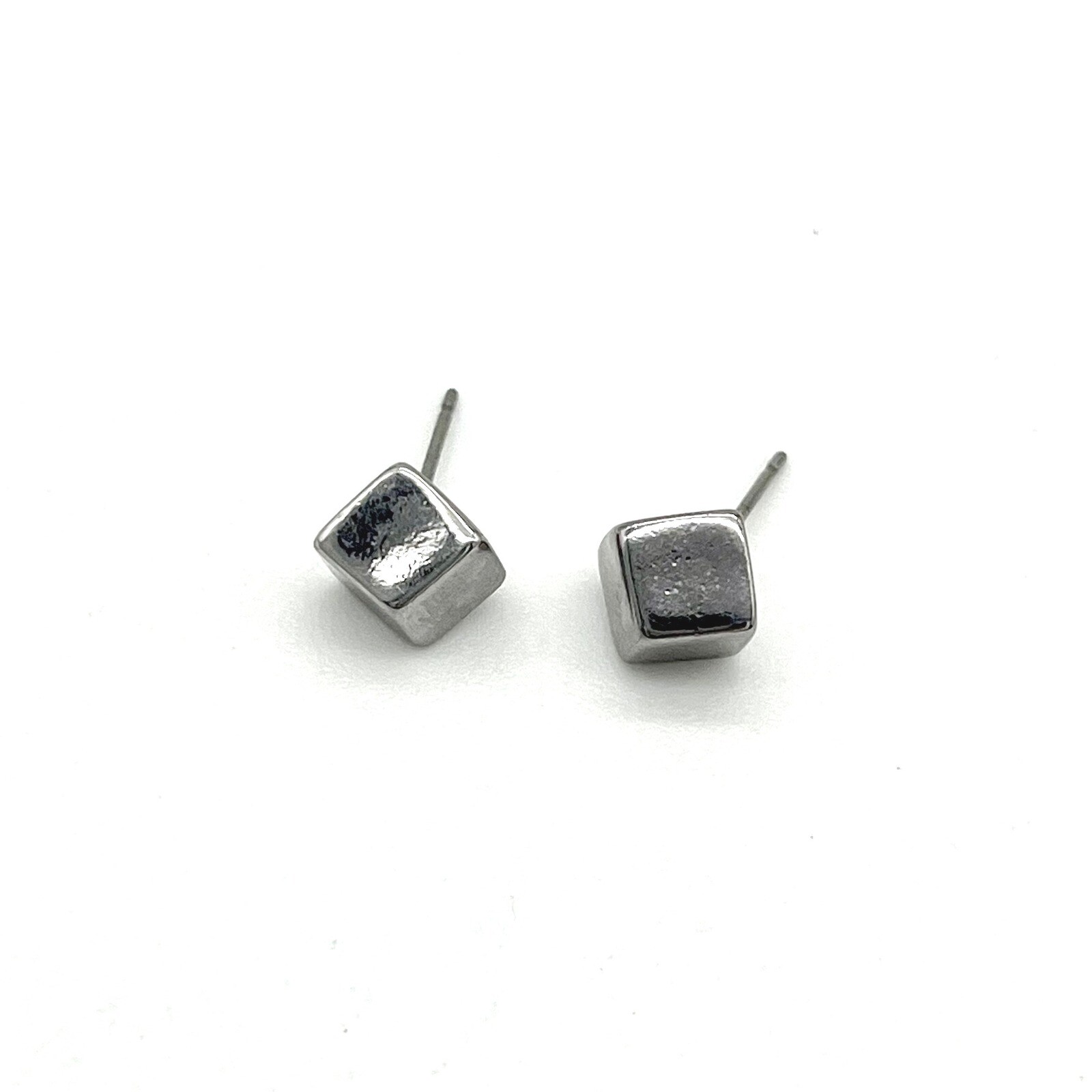 Cube Stud Earrings Minimalist Geometric Square Studs Small Silver Tone