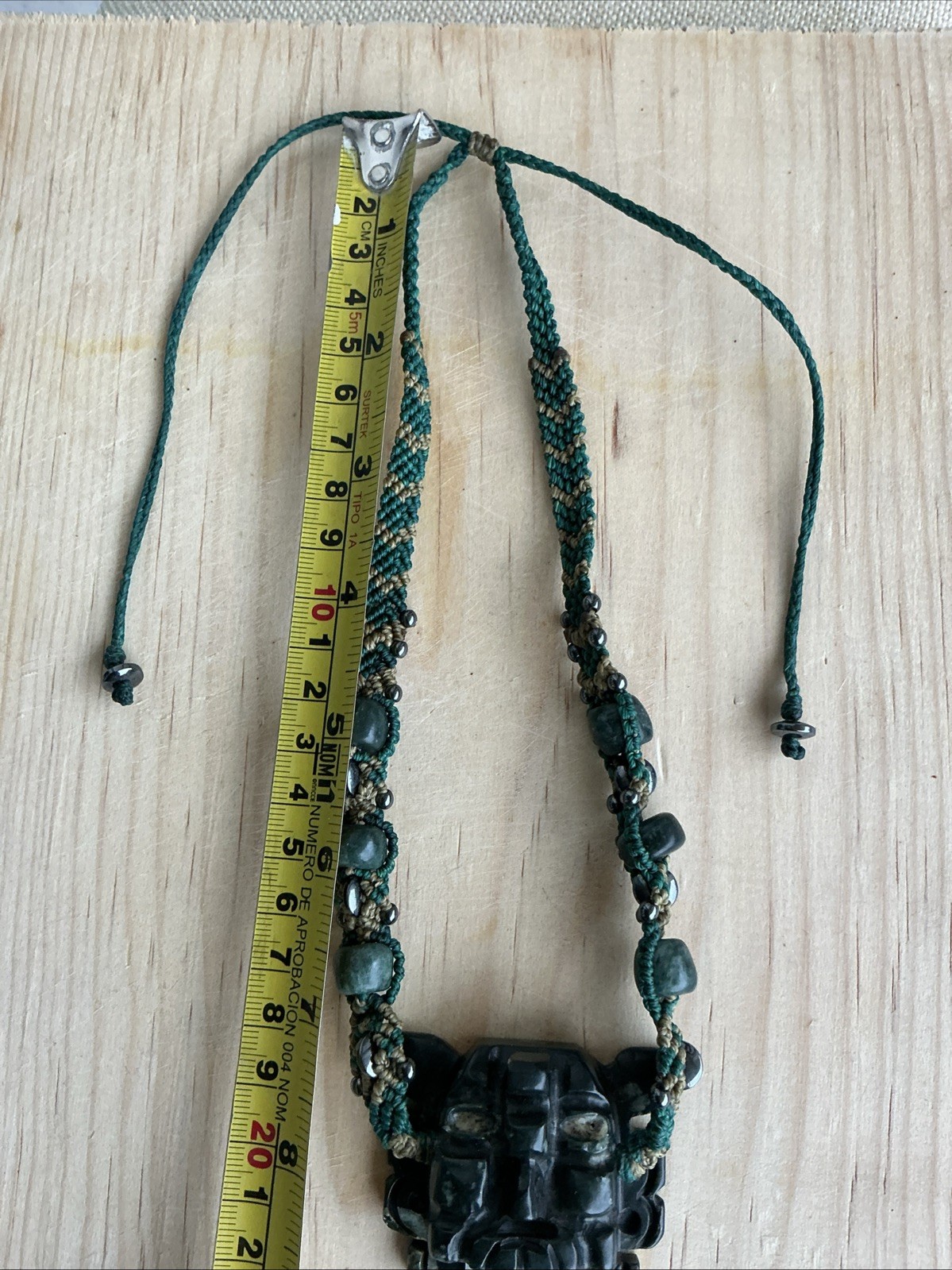 Zapotec Bat God Handcrafted Serpentine Pendant Beaded Macrame Knotting Necklace