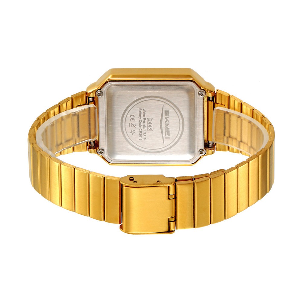 SKMEI Men Watch Rectangle Dial Steel Wristwatch Fashion Male Sport LED Watch