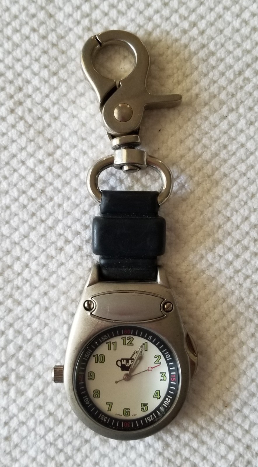 MUG Silver Tone Fob/Keychain Watch Carabiner w/Bottle Opener New Battery