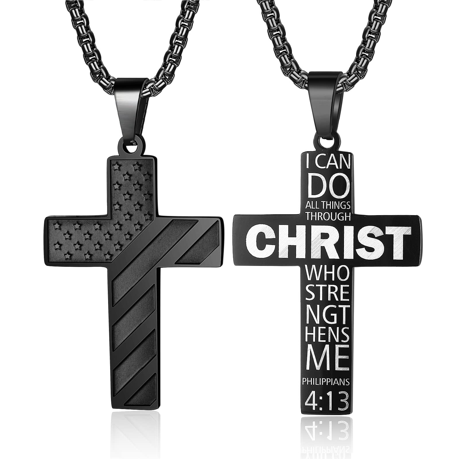 ZRAY American Flag Cross Necklace for Men Stainless Steel Chain 24inch Bible …