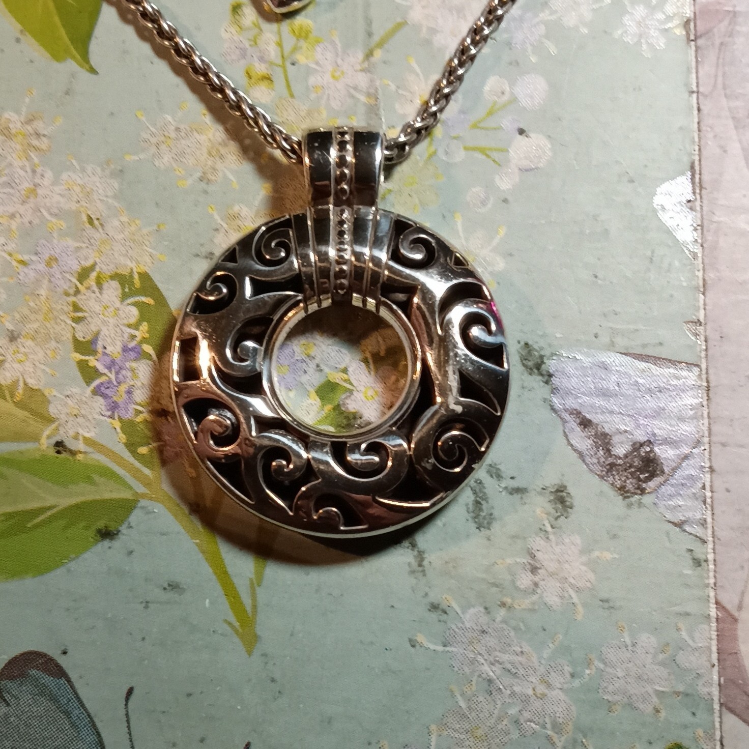 Brighton Opera Covertible Necklace Silver Tone Round W/ EXT Open Scrolled Pendan