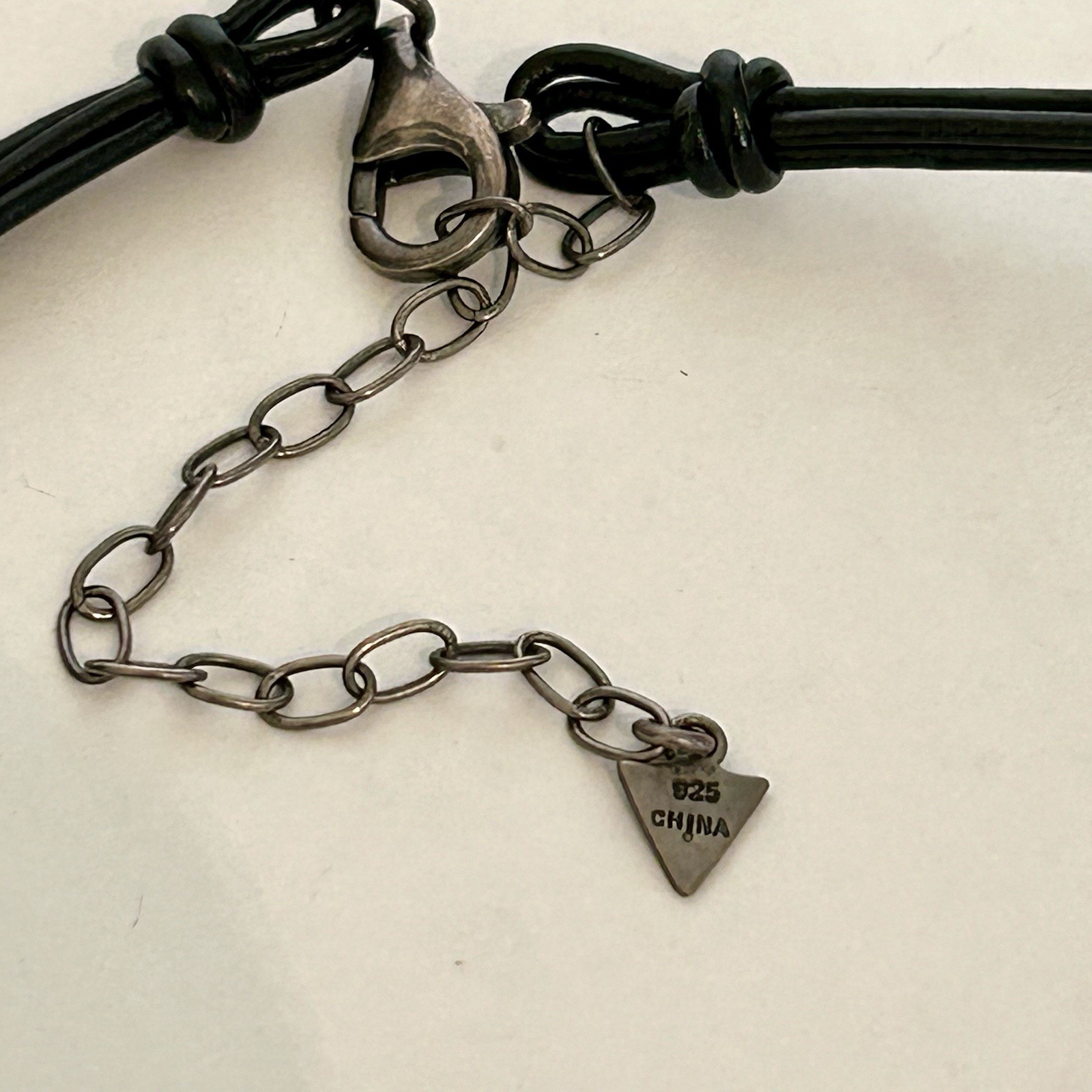 Silpada Multi-Strand Black Leather Cord Necklace with Faceted Crystal Drop 925
