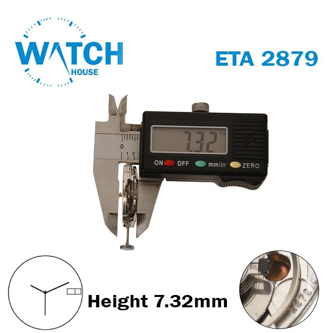 ETA 2879-GABARIT 3HZ Automatic Movement-White Date& Day Disk At3-H:7.32mm-3Hands