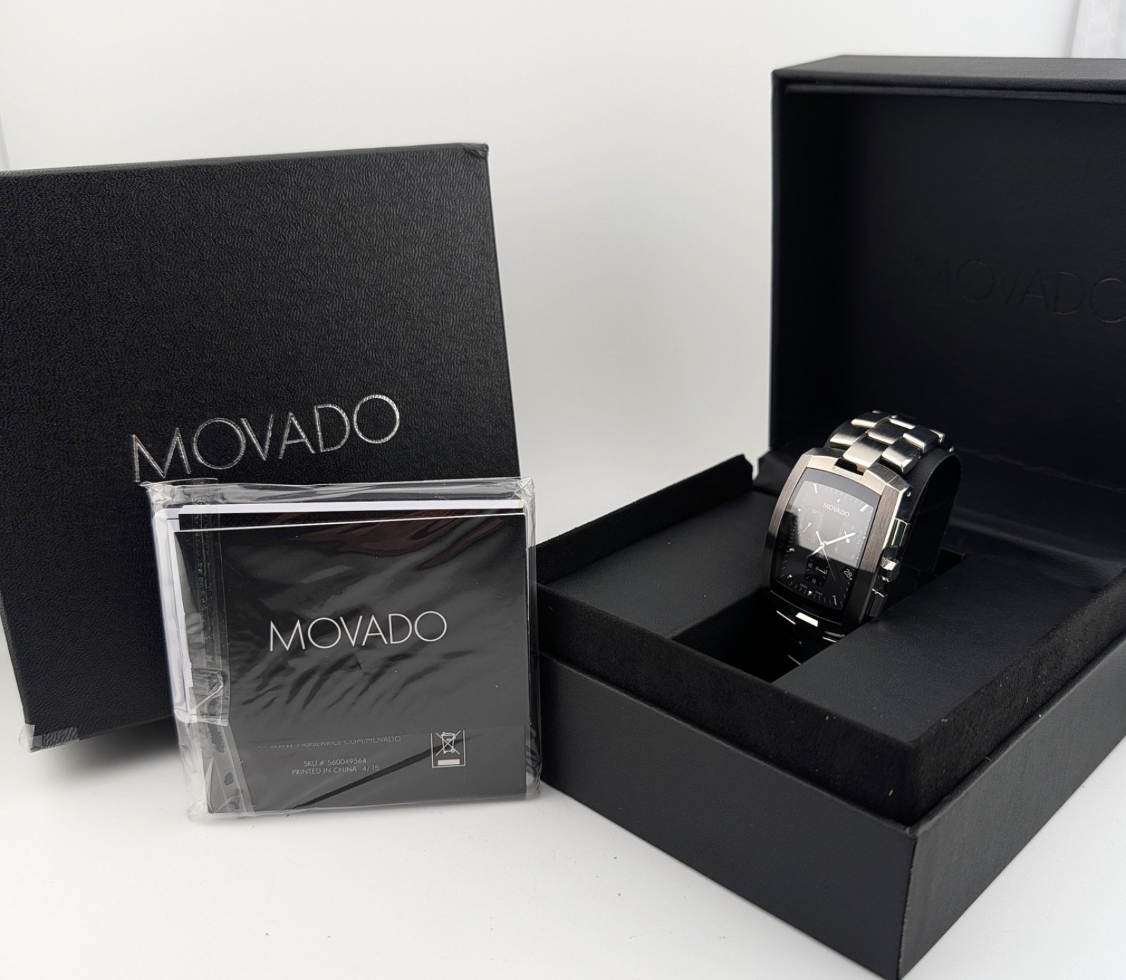 Movado Mens Eliro Chronograph SS W/Tonneau Barrel/Blk Dial #84.H1.1450~Exquisite