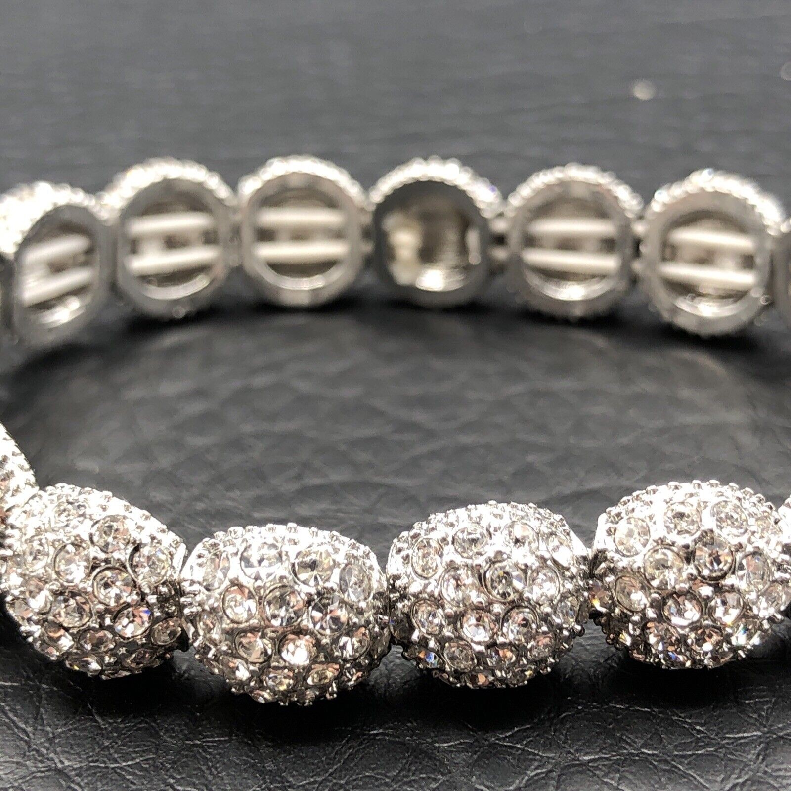 Rhinestone Stretch Bracelet Pave Crystal Snowball Bangle Adjustable 6.5 – 7.5 in