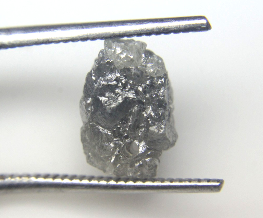 4.87 CT UNCUT SILVER GRAY ROUGH DRILLED DIAMOND FOR PENDANT 12.11×8.40×6.40 MM