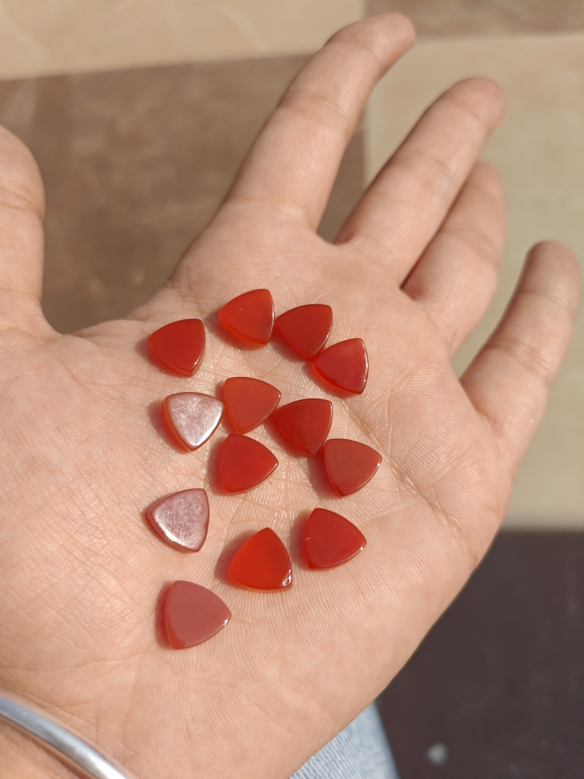Natural Red Onyx Trillion Bothside Flatback 10mm To 25mm Loose Gemstone