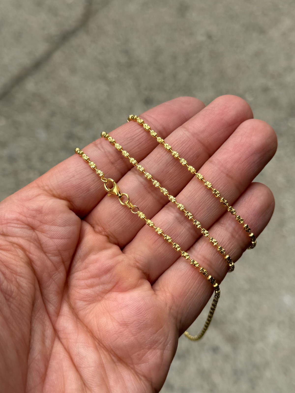 14K Gold Plated Over 925 Silver Italian Barrel Moon Cut Station Chain Necklace