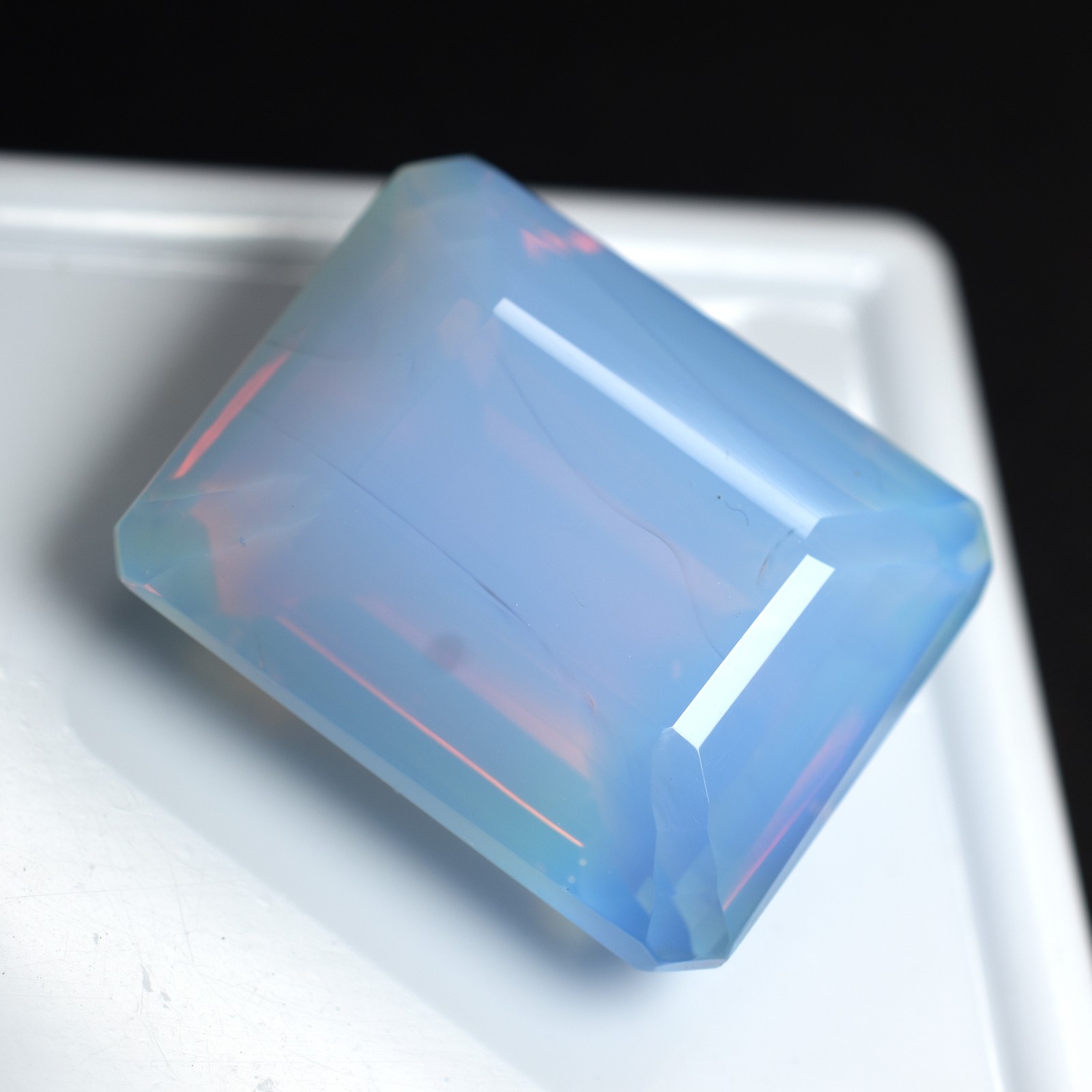 35.65 Ct Unique Sky-Blue Opal Lab-Created Loose Gemstone CERTIFIED Emerald Cut