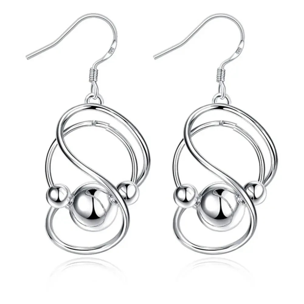 925 Sterling Silver Hanging Bead Ball Dangle Earrings Long Women Jewellery Gift