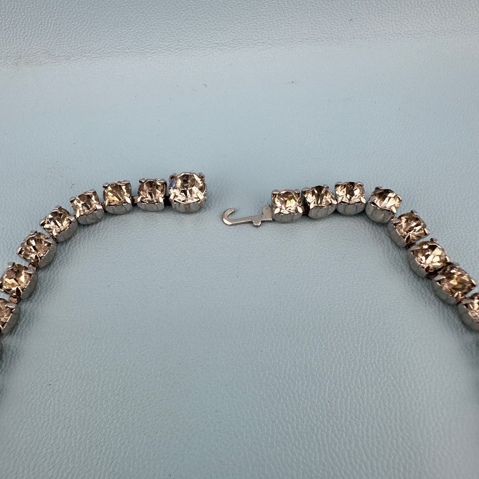 Vintage Rhinestone Choker Necklace Silver Tone Cup Chain Riviere Old Hollywood