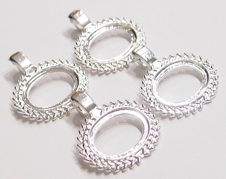 6 -25x18mm Shiny Silver Horizontal Wreath/ Enhancer Bail Pendant Setting 40x35mm
