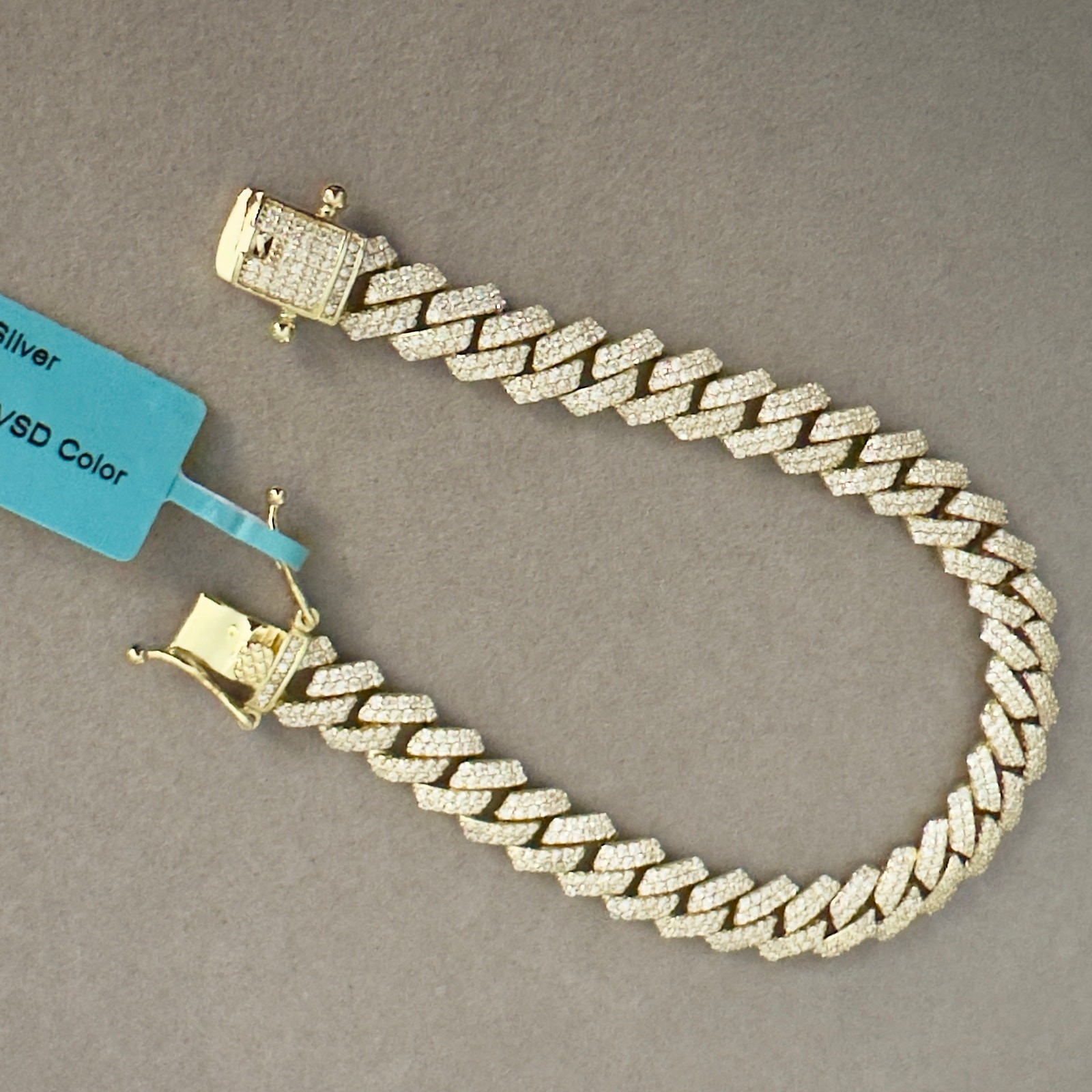 8.7mm Genuine Moissanite Iced Gold Monaco Cuban Bracelet 7.5in~NEW Retails $899