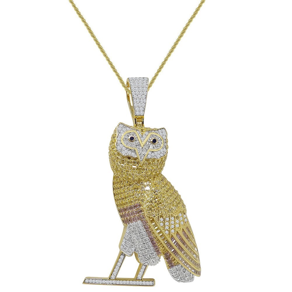 35+ Grams Authentic Silver VVS1D 3.50 Ctw. Midnight Owl Charm Pendant Big 2.65″