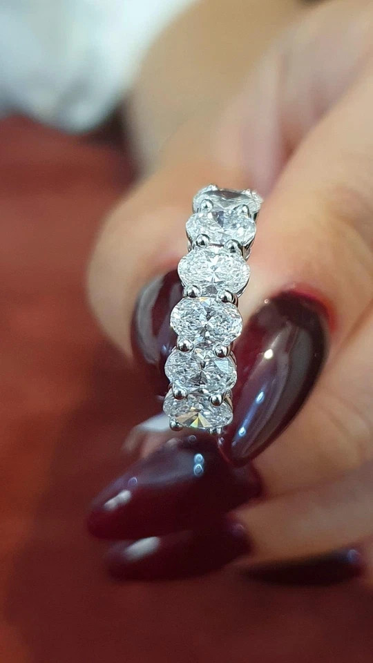 2.80 Ct Oval Cut Natural Diamond Wedding Half Eternity Band 950 Platinum Size 6