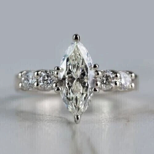 14K White Gold Plated Engagement Ring 2.Ct Marquise Cut White Moissanite